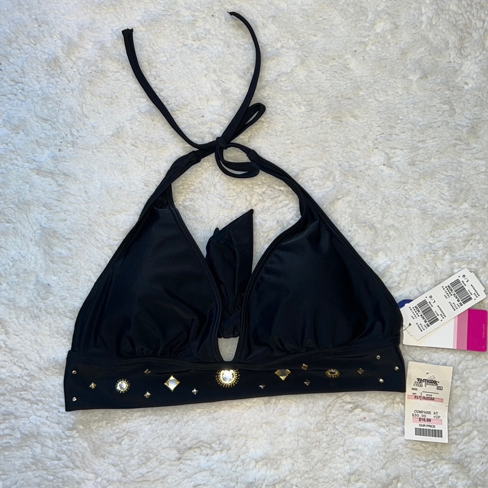 NWT Black and gold triangle bikini top - size Large (D cup) from XOXO